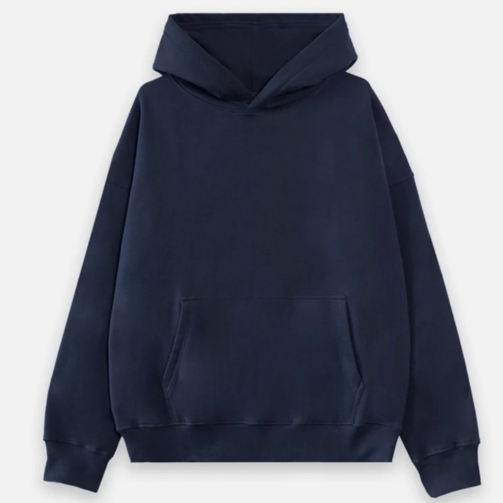 HOURS Men Navy Blue Boxy Hoodie Sweatshirt Size S